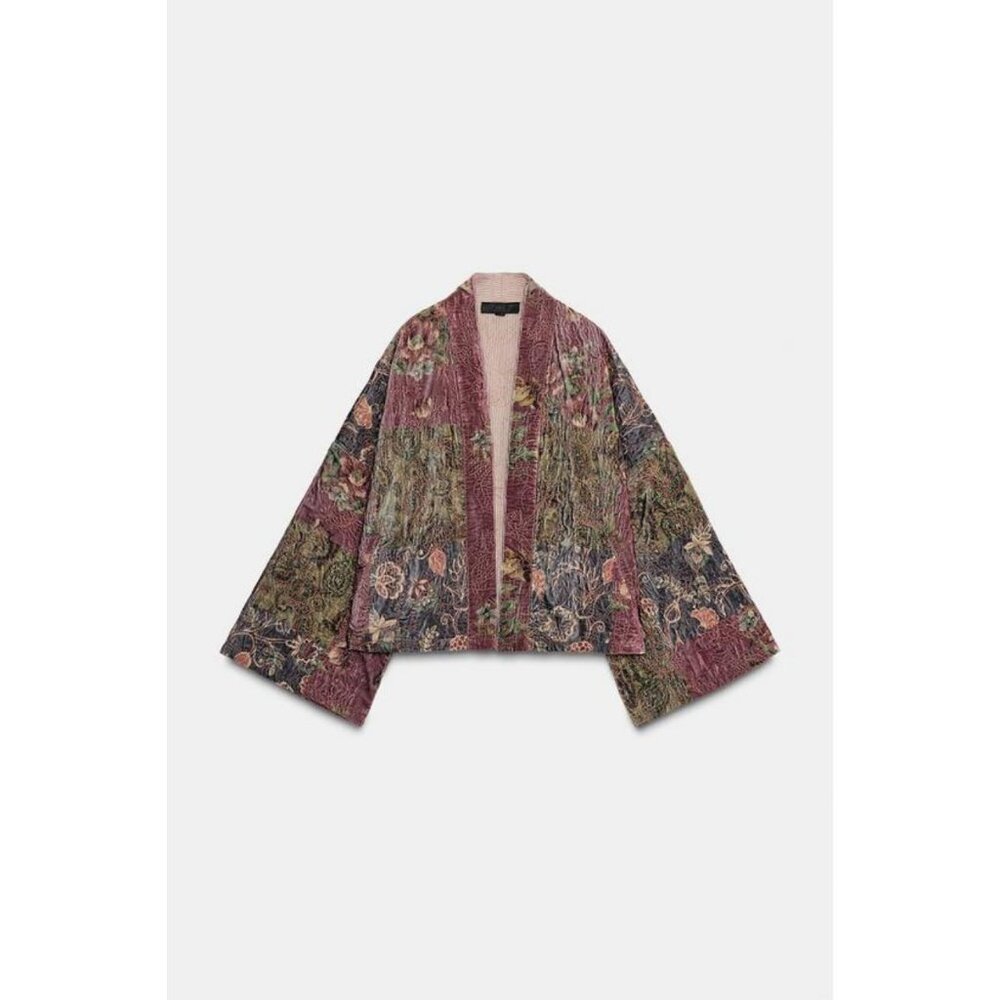 ZARA FLORAL PRINT VELVET KIMONO - Picture 5 of 7